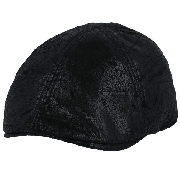 Maz Cracked Leather Distressed Vintage Six Panel Cap - Black