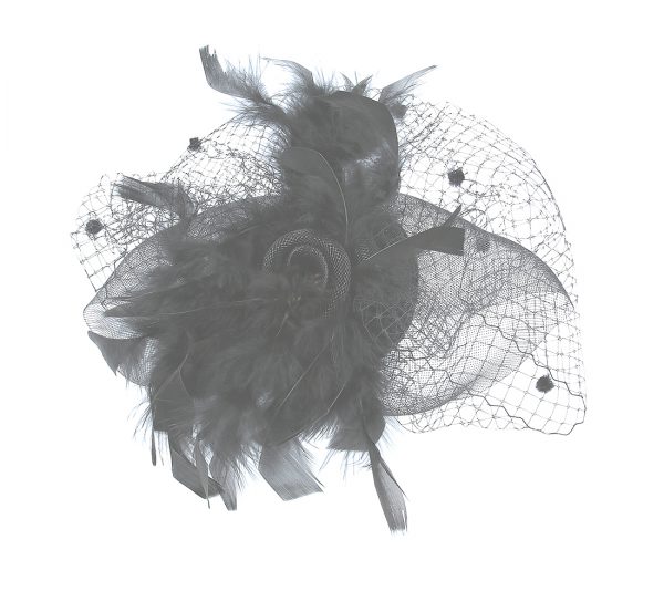 Maz Elegant Mesh With Bow & Feather Fascinator - Black