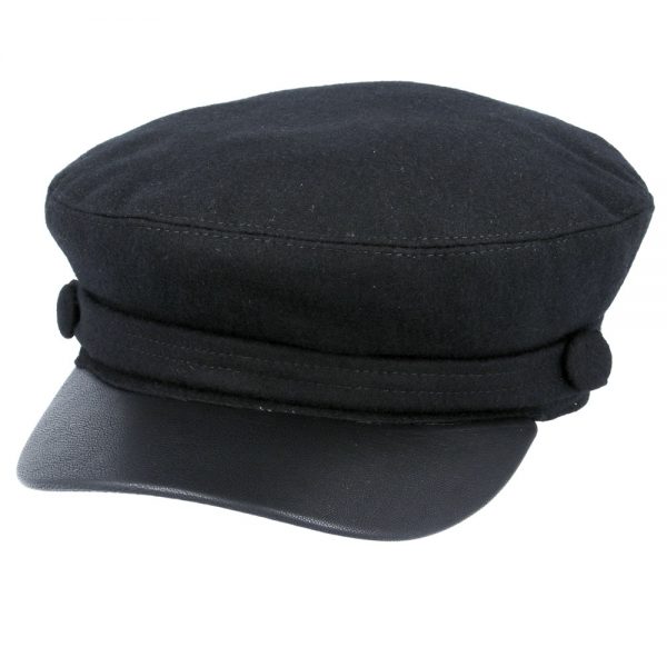 G&H Wool Breton, Sailor, Fiddler, Cap with PU Peak - Black