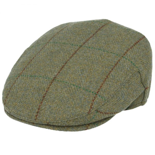 Gladwinbond Genuine Derby Tweed Flat Cap with Durable Green with Red Stripe