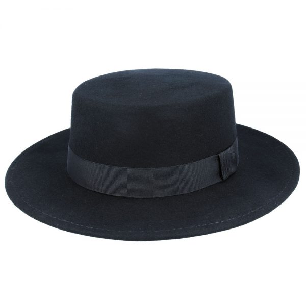 Maz Wide Stiff Brim Wool Pork Pie Hat - Black