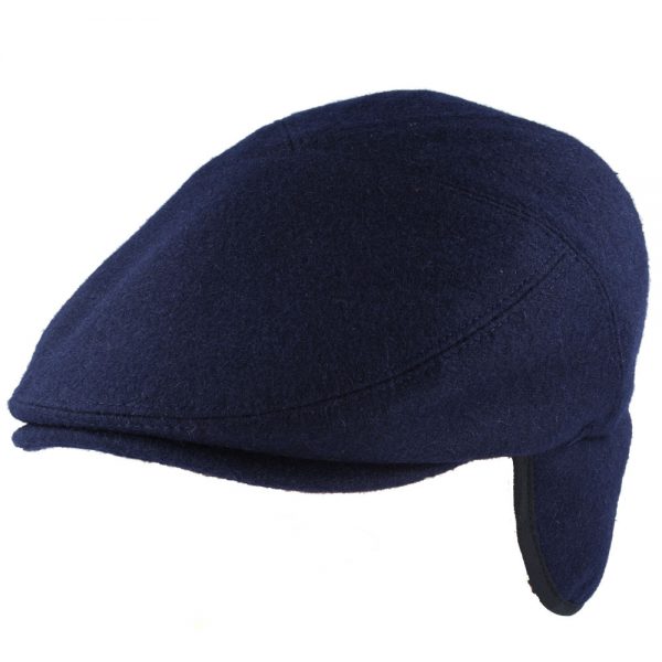 G&H Wool Flat Cap With Ear muffs - Navy