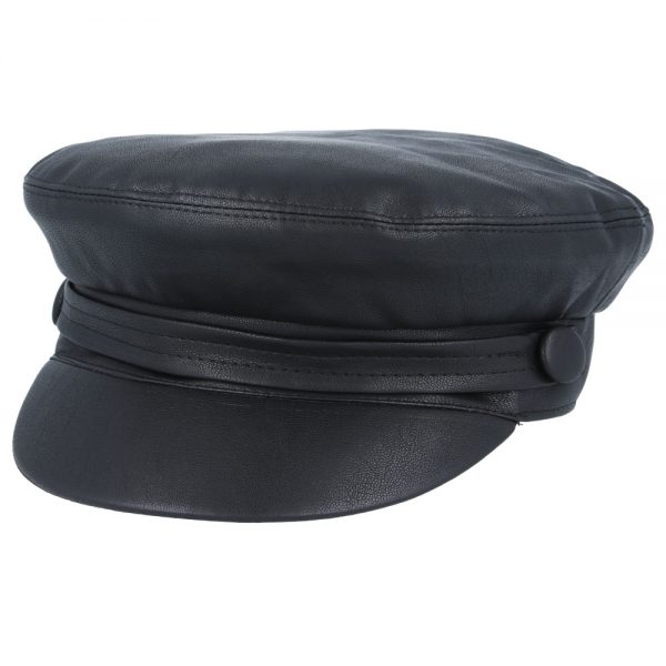 G&H Leather Look Breton Fisherman Fiddler Caps - Black