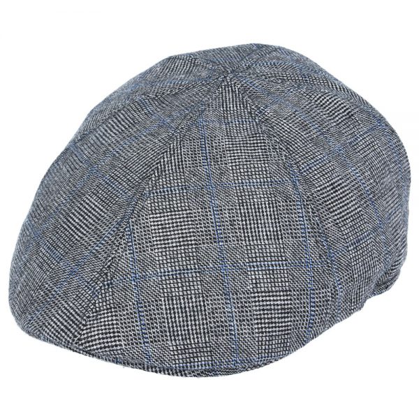 G&H Check Tweed Six Panel Flat Cap - Blue