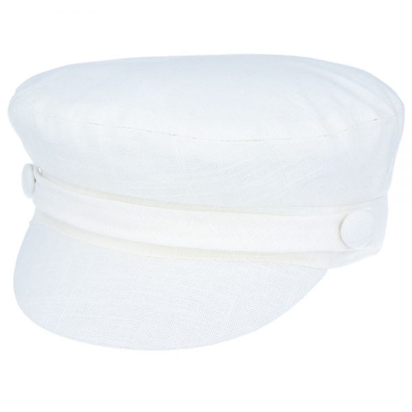 G&H Linen Summer Breton Fiddler Caps - White