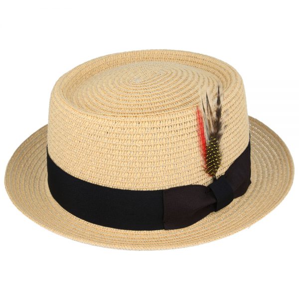 Summer Paper Straw Pork Pie Hat - Beige