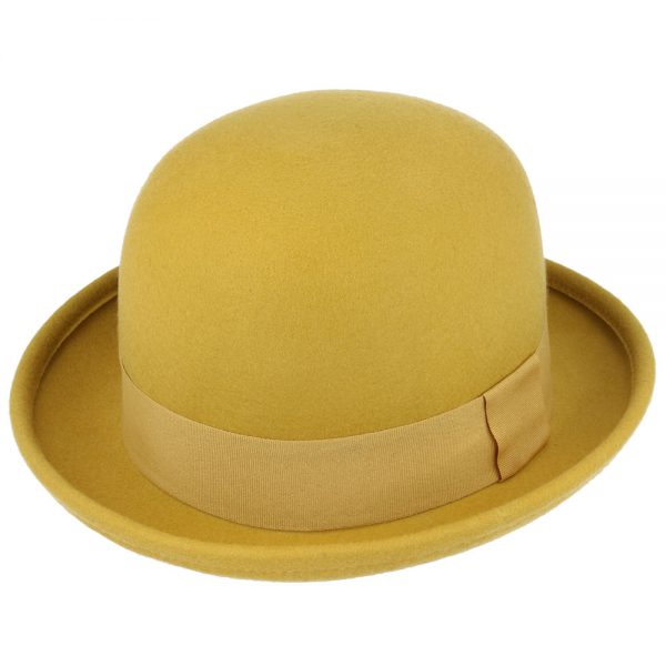 Soft Crushable Wool Bowler Hat - Mustard