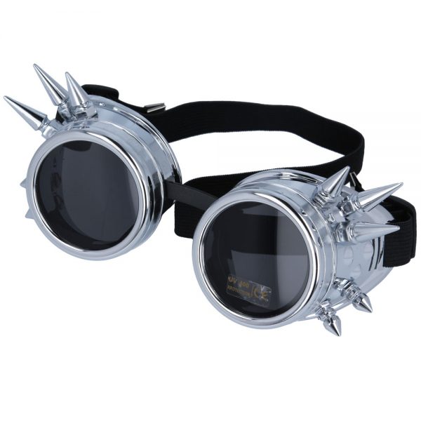Maz Vintage Steampunk Spike Goggles Glasses Cyber Punk Gothic - Silver