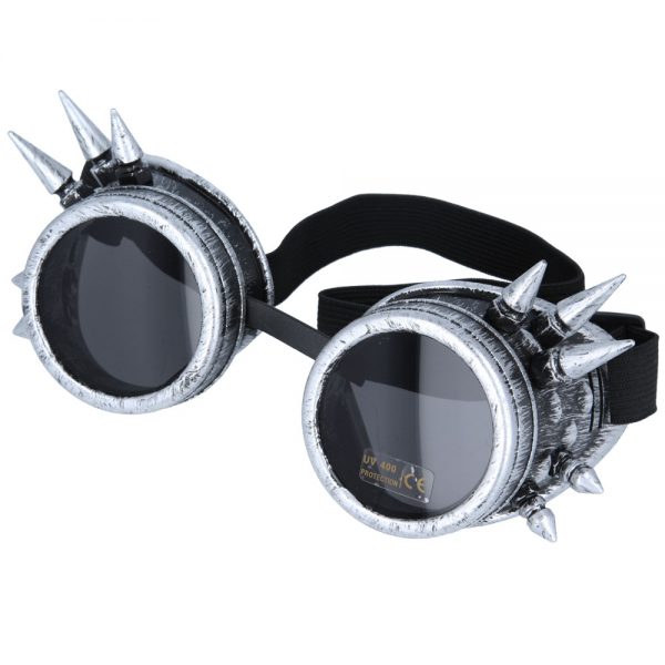 Maz Vintage Steampunk Spike Goggles Glasses Cyber Punk Gothic - Silver Grey