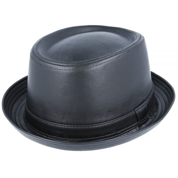 Maz Vintage Leather Look Pork Pie Hat - Mat Black