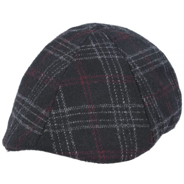 Maz Six Panel Check Tweed Flat Cap - Black