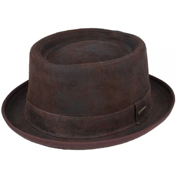 Gladwin Bond Leather Pork Pie Hat - Brown