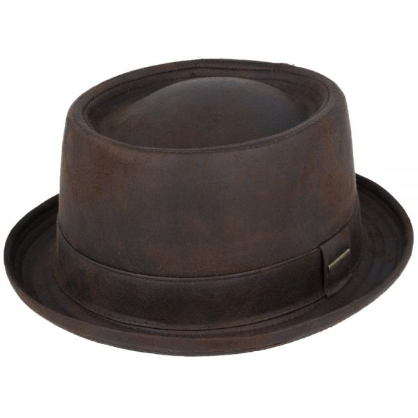 Gladwin Bond Leather Look Pork Pie Hat - Brown