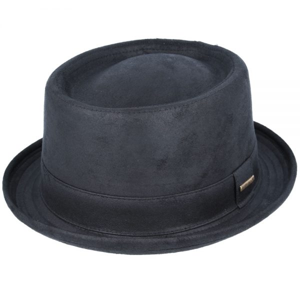 Gladwin Bond Leather Look Pork Pie Hat - Black