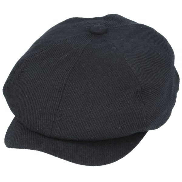 Maz Limited Edition Corduroy Flat Six Panel Newsboy Cap - Black