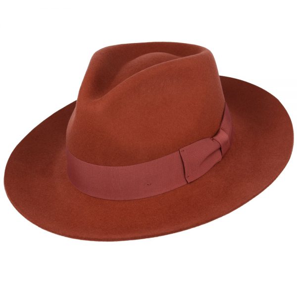 Gladwin Bond Grace Snap-Brim Wool Fedora Hat - Brick