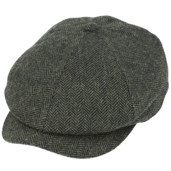 Maz Limited Edition Herringbone Flat Six Panel Newsboy Cap - Green