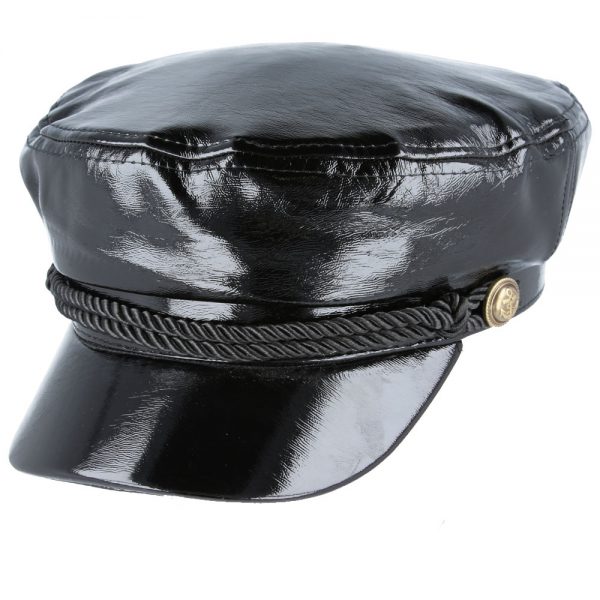 Maz Shiny Vinyl Pu Rain Breton, Sailor, Captain Hat - Black