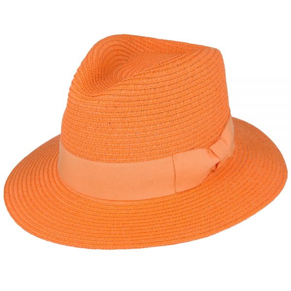 Summer Paper Straw Fedora Hat - Orange Sherbet