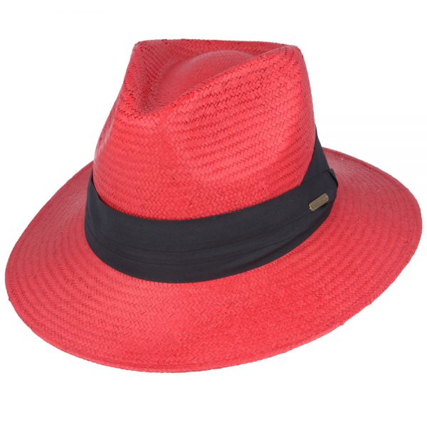 Handmade Paper Straw Panama Hat - Red