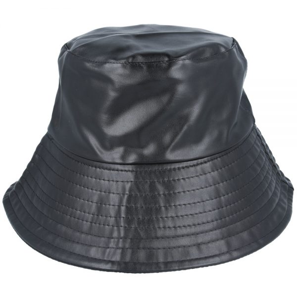 Maz Reversible Long Brim Pu Rain Fisherman Bucket Hat - Black
