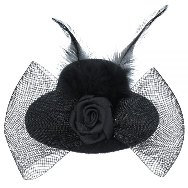 Maz Mini Top Hat Fascinator With Elegant Feather - Black