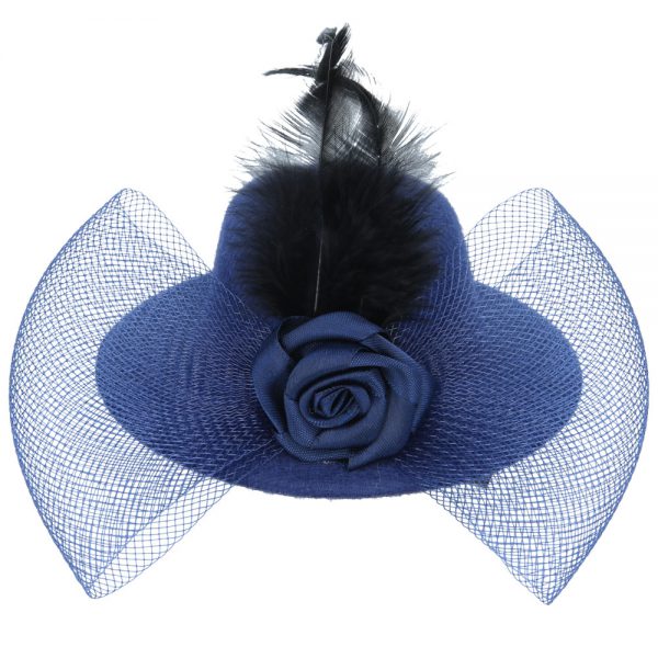 Maz Mini Top Hat Fascinator With Elegant Feather - Navy