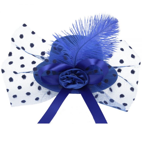 Maz Mini Top Hat Fascinator With Elegant Feather & Bow - Blue