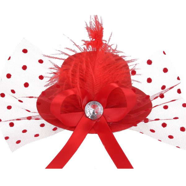 Maz Mini Top Hat Fascinator With Elegant Feather & Diamond - Red