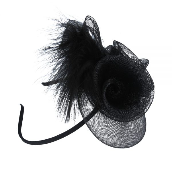 Maz Vintage Fascinator With Elegant Feather - Black