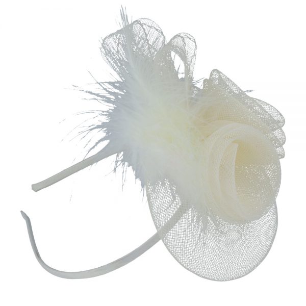 Maz Vintage Fascinator With Elegant Feather - Beige