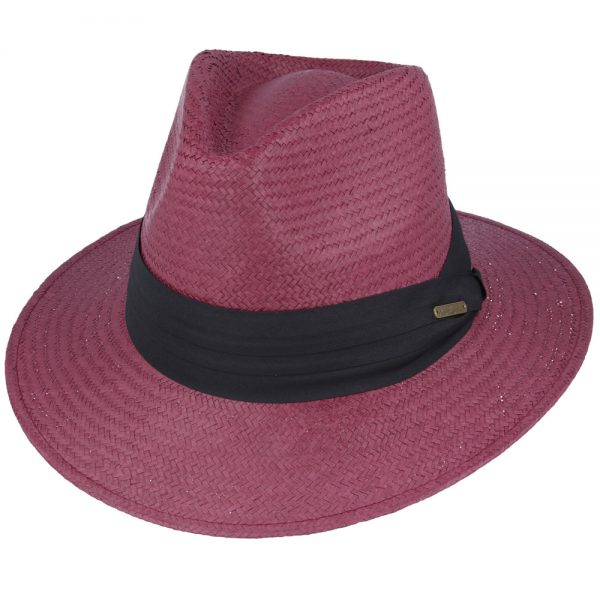 Handmade Paper Straw Panama Hat - Burgundy