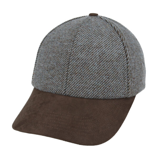 Tweed Baseball Cap With Suede Peak - Brown