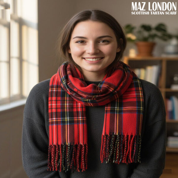 Unisex Scottish Tartan Shawl Scarf - Red