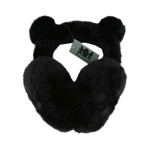Foldable Faux Fur Earmuffs With Pom Pom - Black